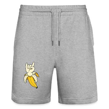 Illustration du geste de la main de la banane - Short de jogging bio TRAINER Stanley/Stella unisexe - gris chiné - Devant - Nik (191cm) & Marisol (170cm)