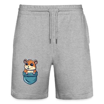 Hamster dans la Poche Cadeau Mignon et Rigolo - Short de jogging bio TRAINER Stanley/Stella unisexe - gris chiné - Devant - Nik (191cm) & Marisol (170cm)