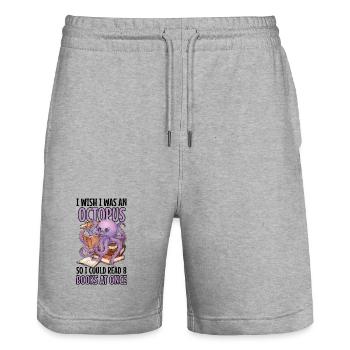 Reading Octopus in Stack of Books Book Gift - Stanley/Stella Trainer Unisex Organic Jogging Shorts - heather grey - Front - Nik (191cm) & Marisol (170cm)