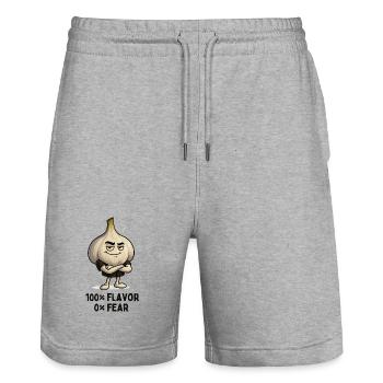 Garlic Attitude : 100 % saveur dessin animé - Short de jogging bio TRAINER Stanley/Stella unisexe - gris chiné - Devant - Nik (191cm) & Marisol (170cm)