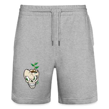 Growing Skull Sprout - Stanley/Stella Trainer Unisex Organic Jogging Shorts - heather grey - Front - Nik (191cm) & Marisol (170cm)