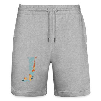 Lettre j fleurs groovy idée cadeau  - Short de jogging bio TRAINER Stanley/Stella unisexe - gris chiné - Devant - Nik (191cm) & Marisol (170cm)