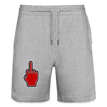 Middle finger icon - Stanley/Stella Trainer Unisex Organic Jogging Shorts - heather grey - Front - Nik (191cm) & Marisol (170cm)
