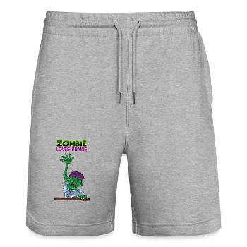 Zombie Loves Brains Funny Undead Monster Horror - Stanley/Stella Trainer Unisex Organic Jogging Shorts - heather grey - Front - Nik (191cm) & Marisol (170cm)