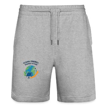 Planet Power: Clean Energy Globe - Stanley/Stella Trainer Unisex Organic Jogging Shorts - heather grey - Front - Nik (191cm) & Marisol (170cm)