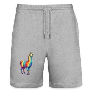 Bunte Lama-Regenbogen-Pop-Art-Aquarell - Stanley/Stella Unisex Bio Joggingshorts Trainer  - Grau meliert - Vorne - Nik (191cm) & Marisol (170cm)