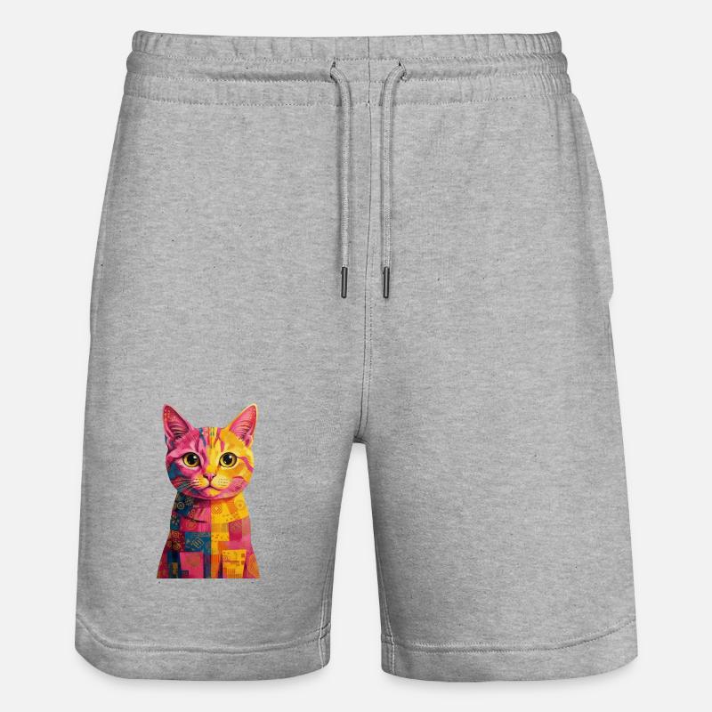 Pop Art Katze - bunt - Stanley/Stella Unisex Bio Joggingshorts Trainer  - Grau meliert