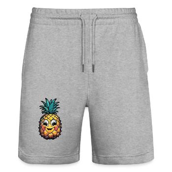 Ananas souriant - Short de jogging bio TRAINER Stanley/Stella unisexe - gris chiné - Devant - Nik (191cm) & Marisol (170cm)