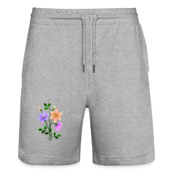 Blumen - Stanley/Stella Unisex Bio Joggingshorts Trainer  - Grau meliert - Vorne - Nik (191cm) & Marisol (170cm)