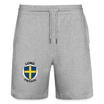Drapeau du bouclier de Lund en Suède - Short de jogging bio TRAINER Stanley/Stella unisexe - gris chiné - Devant - Nik (191cm) & Marisol (170cm)