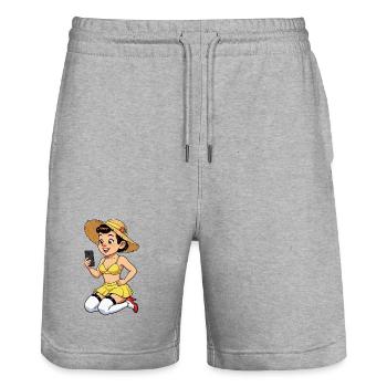 Influenceuse joyeuse - Short de jogging bio TRAINER Stanley/Stella unisexe - gris chiné - Devant - Nik (191cm) & Marisol (170cm)