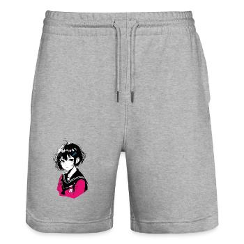 Uniforme de marin rose de la Manga Girl - Short de jogging bio TRAINER Stanley/Stella unisexe - gris chiné - Devant - Nik (191cm) & Marisol (170cm)