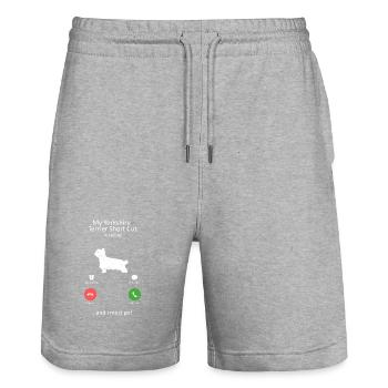 Yorkshire Terrier Is Calling Funny Dog Parody - Stanley/Stella Trainer Unisex Organic Jogging Shorts - heather grey - Front - Nik (191cm) & Marisol (170cm)