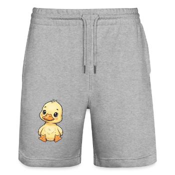 Cute Chick Cartoon on Fabric - Stanley/Stella Trainer Unisex Organic Jogging Shorts - heather grey - Front - Nik (191cm) & Marisol (170cm)