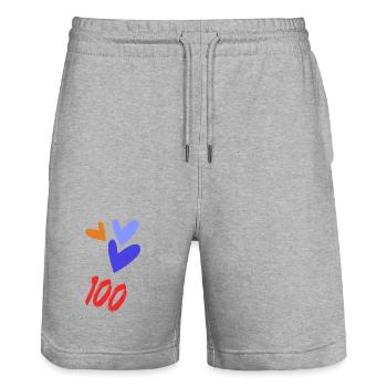 100. 100 ANS. 100e ANNIVERSAIRE. ANNIVERSAIRE 100  - Short de jogging bio TRAINER Stanley/Stella unisexe - gris chiné - Devant - Nik (191cm) & Marisol (170cm)