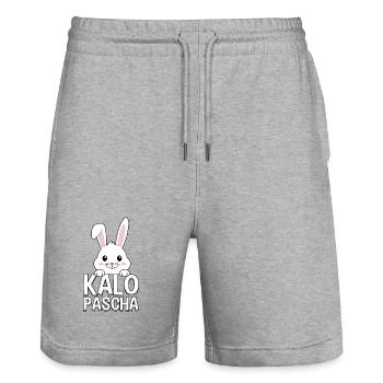 Kalo Pascha Lapin de Pâques grec orthodoxe - Short de jogging bio TRAINER Stanley/Stella unisexe - gris chiné - Devant - Nik (191cm) & Marisol (170cm)