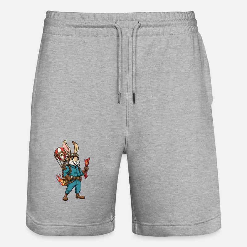Lapin Aviateur Steampunk Montgolfière Vol - Short de jogging bio TRAINER Stanley/Stella unisexe - gris chiné