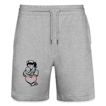 Mama im Dienst Herz Silhouette - Stanley/Stella Unisex Bio Joggingshorts Trainer  - Grau meliert - Vorne - Nik (191cm) & Marisol (170cm)