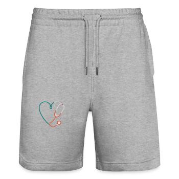 Krankenschwester-Stethoskop Herzpfleger Medic Geschenk - Stanley/Stella Unisex Bio Joggingshorts Trainer  - Grau meliert - Vorne - Nik (191cm) & Marisol (170cm)