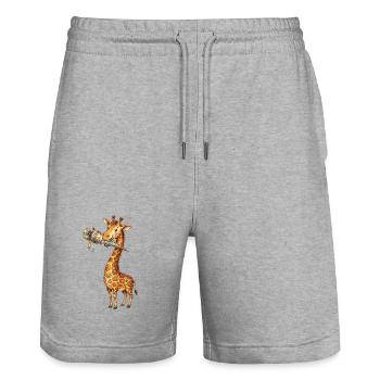 Girafe mignonne pour la rentrée à l’école avec un corne d’école - Short de jogging bio TRAINER Stanley/Stella unisexe - gris chiné - Devant - Nik (191cm) & Marisol (170cm)