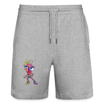 Neon Wild Cartoon Portrait - Stanley/Stella Trainer Unisex Organic Jogging Shorts - heather grey - Front - Nik (191cm) & Marisol (170cm)