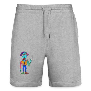 Colorful cubist creature with cigarette - Stanley/Stella Trainer Unisex Organic Jogging Shorts - heather grey - Front - Nik (191cm) & Marisol (170cm)