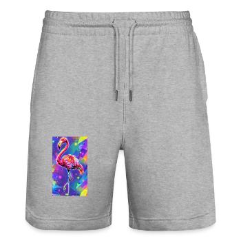 flamingo - Stanley/Stella Trainer Unisex Organic Jogging Shorts - heather grey - Front - Nik (191cm) & Marisol (170cm)