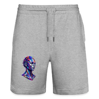 Mosaic Portrait Farbrausch - Stanley/Stella Trainer Unisex Organic Jogging Shorts - heather grey - Front - Nik (191cm) & Marisol (170cm)