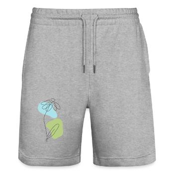 Marguerites au trait linéaire avec des formes pastel - Short de jogging bio TRAINER Stanley/Stella unisexe - gris chiné - Devant - Nik (191cm) & Marisol (170cm)