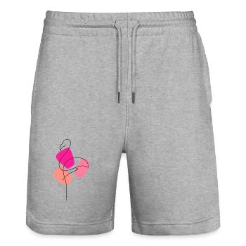 Lineart Flamingo with color background - Stanley/Stella Trainer Unisex Organic Jogging Shorts - heather grey - Front - Nik (191cm) & Marisol (170cm)