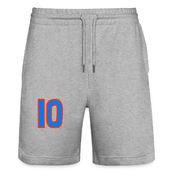 10. 10 YEARS. 10th ANNIVERSARY. 10 YEAR ANNIVERSARY. - Stanley/Stella Trainer Unisex Organic Jogging Shorts - heather grey - Front - Nik (191cm) & Marisol (170cm)
