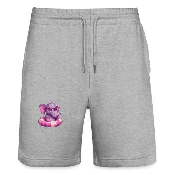 Elephant Comic Cool - Stanley/Stella Trainer Unisex Organic Jogging Shorts - heather grey - Front - Nik (191cm) & Marisol (170cm)