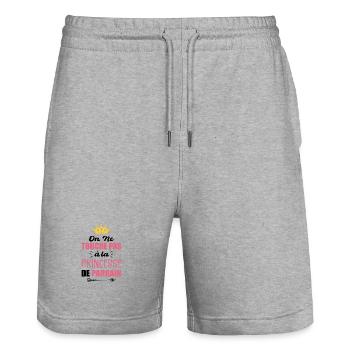 On Ne Touche Pas à la Princesse de Parrain Cadeau - Short de jogging bio TRAINER Stanley/Stella unisexe - gris chiné - Devant - Nik (191cm) & Marisol (170cm)