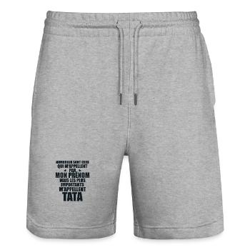 Les plus importants m'appellent Tata - Prénom Tata - Short de jogging bio TRAINER Stanley/Stella unisexe - gris chiné - Devant - Nik (191cm) & Marisol (170cm)