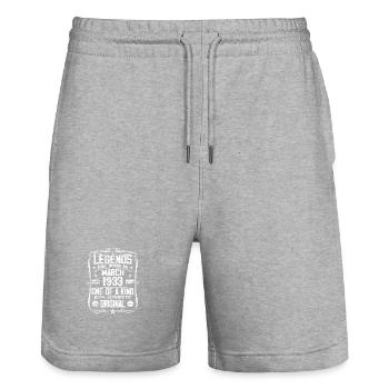 March 1933 Vintage 91 Year Anniversary Gift - Stanley/Stella Trainer Unisex Organic Jogging Shorts - heather grey - Front - Nik (191cm) & Marisol (170cm)
