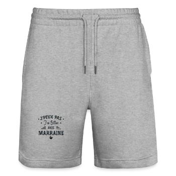 J'ai Bêtise Avec Marraine - Short de jogging bio TRAINER Stanley/Stella unisexe - gris chiné - Devant - Nik (191cm) & Marisol (170cm)