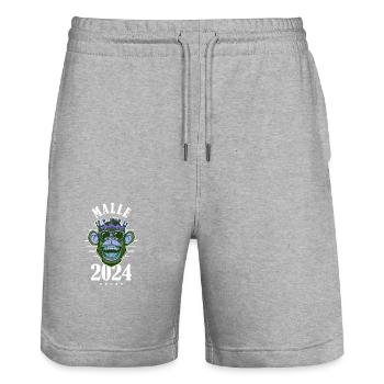 Malle 2024 Party Monkey Mallorca - Stanley/Stella Trainer Unisex Organic Jogging Shorts - heather grey - Front - Nik (191cm) & Marisol (170cm)