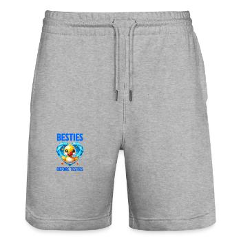 Geometric Besties Before Testies - Stanley/Stella Trainer Unisex Organic Jogging Shorts - heather grey - Front - Nik (191cm) & Marisol (170cm)
