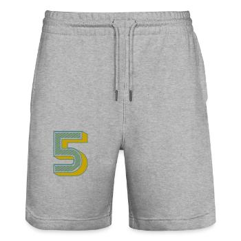 5. 5 YEARS. 5th ANNIVERSARY. 5 YEAR ANNIVERSARY - Stanley/Stella Trainer Unisex Organic Jogging Shorts - heather grey - Front - Nik (191cm) & Marisol (170cm)