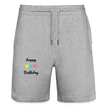 HAPPY BIRTHDAY. JOYEUX ANNIVERSAIRE. ANNIVERSAIRE. - Short de jogging bio TRAINER Stanley/Stella unisexe - gris chiné - Devant - Nik (191cm) & Marisol (170cm)