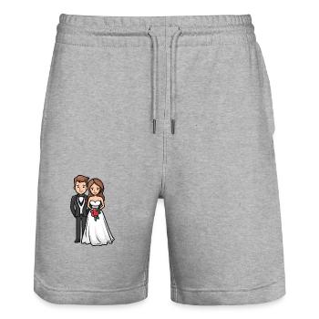 Jeunes mariés, Mariage, Mariée, Marié - Short de jogging bio TRAINER Stanley/Stella unisexe - gris chiné - Devant - Nik (191cm) & Marisol (170cm)