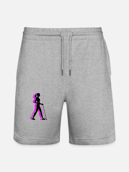 Nordic Walking Woman Icon - Stanley/Stella Trainer Unisex Organic Jogging Shorts - heather grey