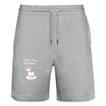 Suivez vos rêves Licorne Inspiration - Short de jogging bio TRAINER Stanley/Stella unisexe - gris chiné - Devant - Nik (191cm) & Marisol (170cm)