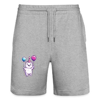 Polar Bear Polar Bear Birthday Baby - Stanley/Stella Trainer Unisex Organic Jogging Shorts - heather grey - Front - Nik (191cm) & Marisol (170cm)