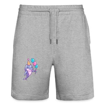 Dolphin Birthday Baby - Stanley/Stella Trainer Unisex Organic Jogging Shorts - heather grey - Front - Nik (191cm) & Marisol (170cm)