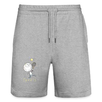 Happy tennis player - cartoon stick figure - Stanley/Stella Trainer Unisex Organic Jogging Shorts - heather grey - Front - Nik (191cm) & Marisol (170cm)