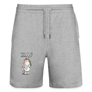 Born to be Happy Unicorn - Stanley/Stella Trainer Unisex Organic Jogging Shorts - heather grey - Front - Nik (191cm) & Marisol (170cm)