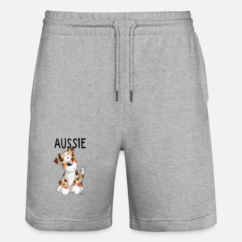Fröhlicher Aussie - Australian Shepherd - Geschenk - Stanley/Stella Unisex Bio Joggingshorts Trainer - Grau meliert