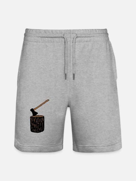 Ax and tree trunk - Stanley/Stella Trainer Unisex Organic Jogging Shorts - heather grey