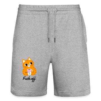 Genervte Katze - Stanley/Stella Unisex Bio Joggingshorts Trainer  - Grau meliert - Vorne - Nik (191cm) & Marisol (170cm)
